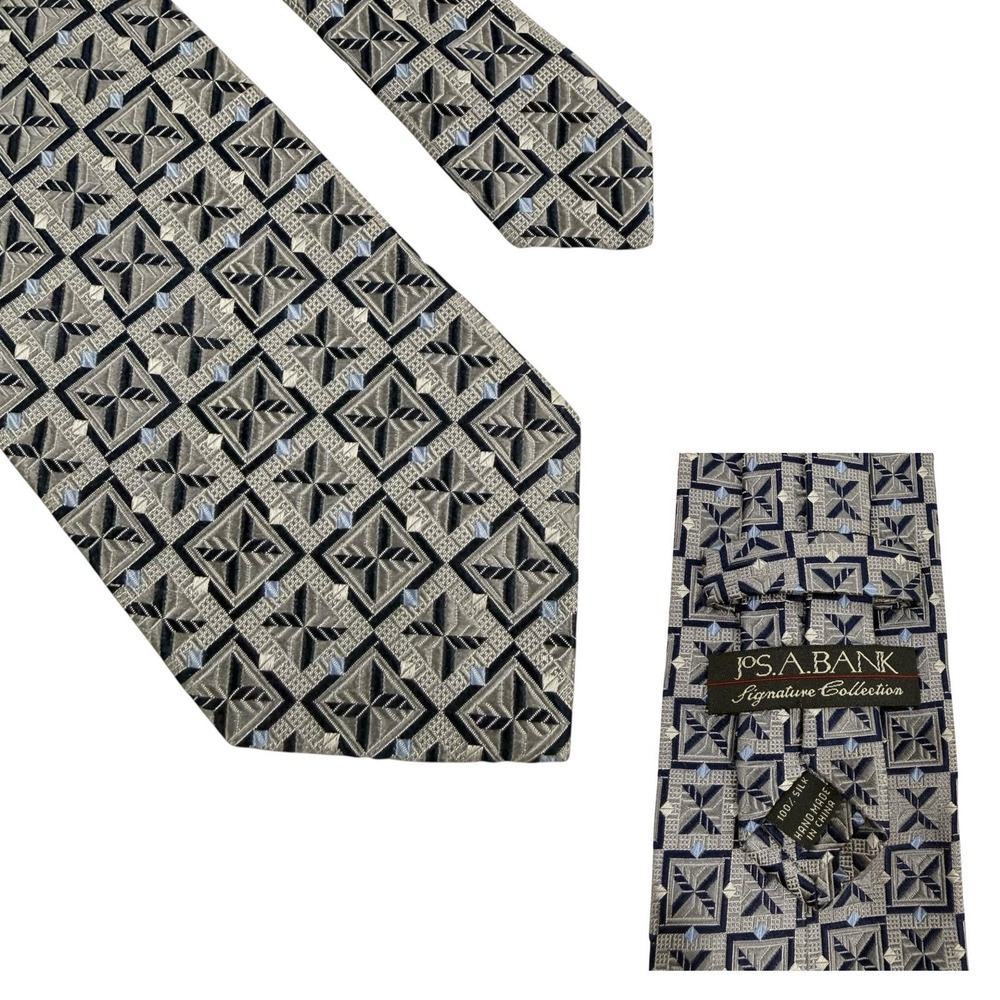 Jos. A. Bank Reserve Silk Men's Tie Geometric Gray/Silver/Blue EUC